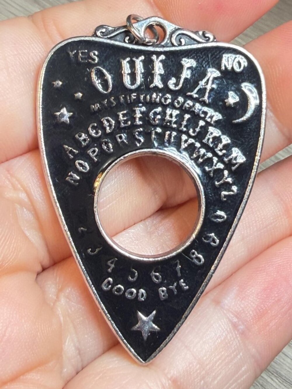 Vintage Ouija Board Planchette Pendant Enamel Occult Gothic